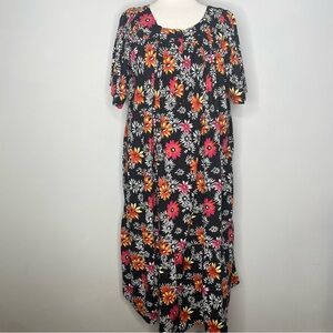 Jennifer Moore Floral Short Sleeve Lounge Patio Dress Cottage Core Tiered Loose